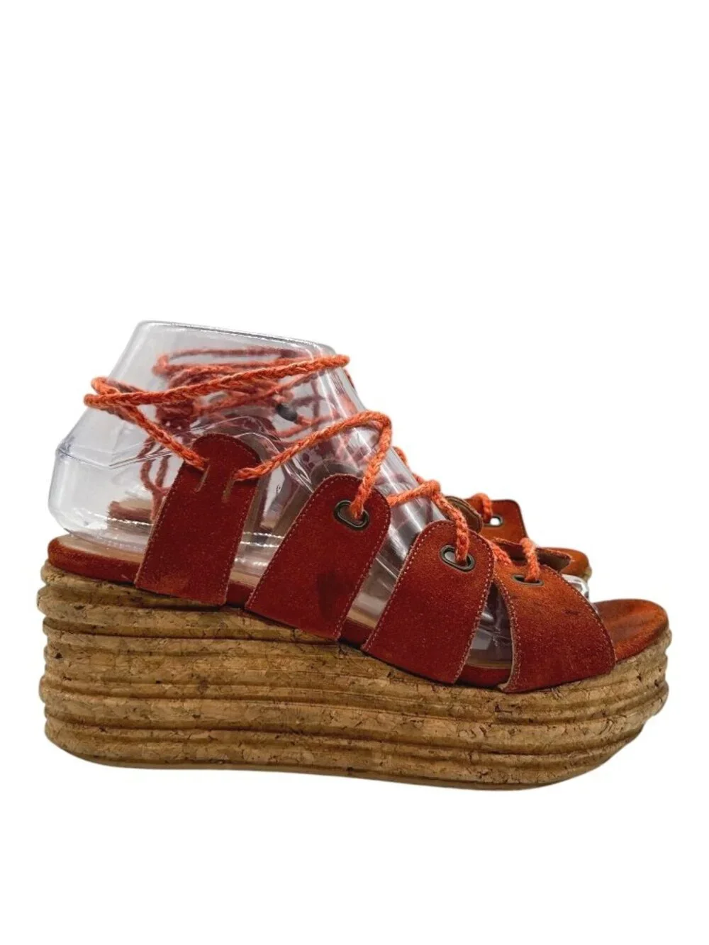 Free People Lace Up Flatform Ghillie Platform Sandals 38 Cork Wedge Boho Hippie